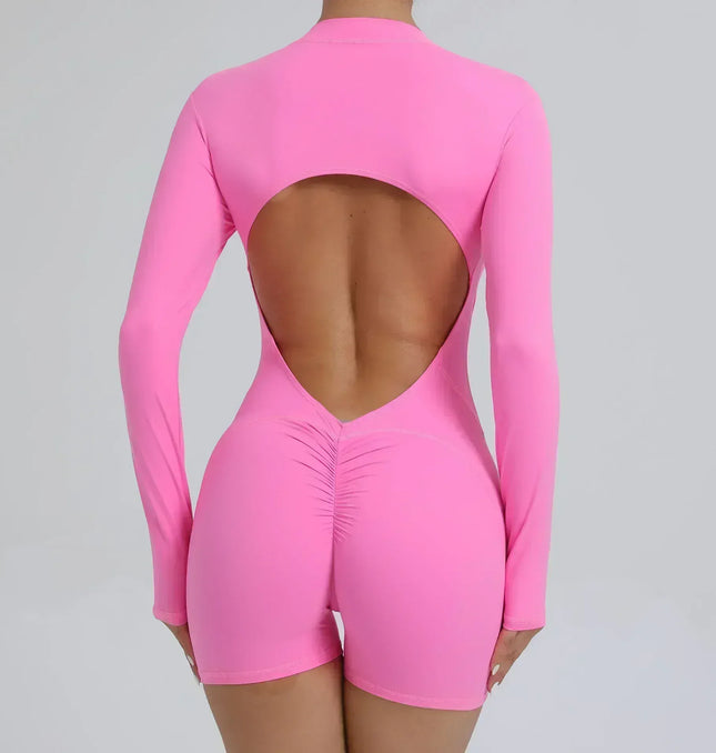 EcoWarra Seamless Yoga Zipper Jumpsuits Sports Fitness Beauty Back Hip-Lifting Long-Sleeved One-Piece Workout Gym Bodysuits for Women