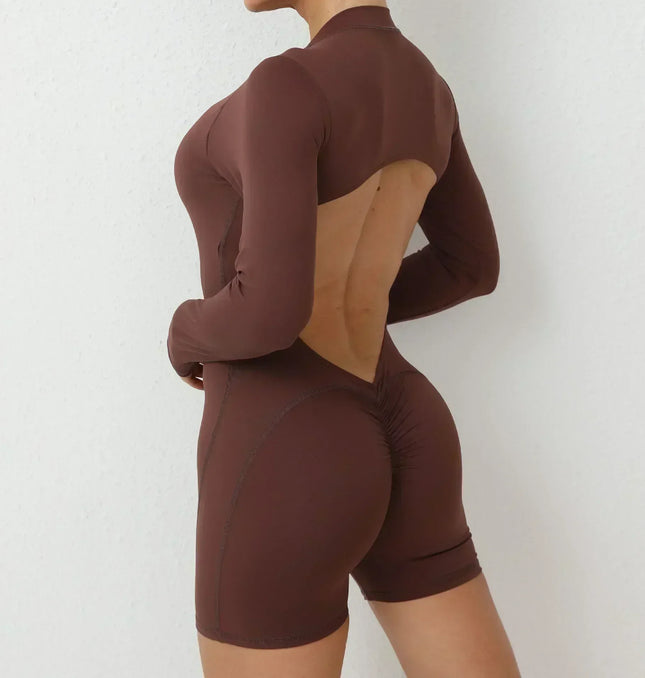 EcoWarra Seamless Yoga Zipper Jumpsuits Sports Fitness Beauty Back Hip-Lifting Long-Sleeved One-Piece Workout Gym Bodysuits for Women