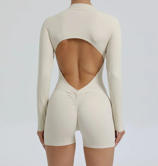 EcoWarra Seamless Yoga Zipper Jumpsuits Sports Fitness Beauty Back Hip-Lifting Long-Sleeved One-Piece Workout Gym Bodysuits for Women
