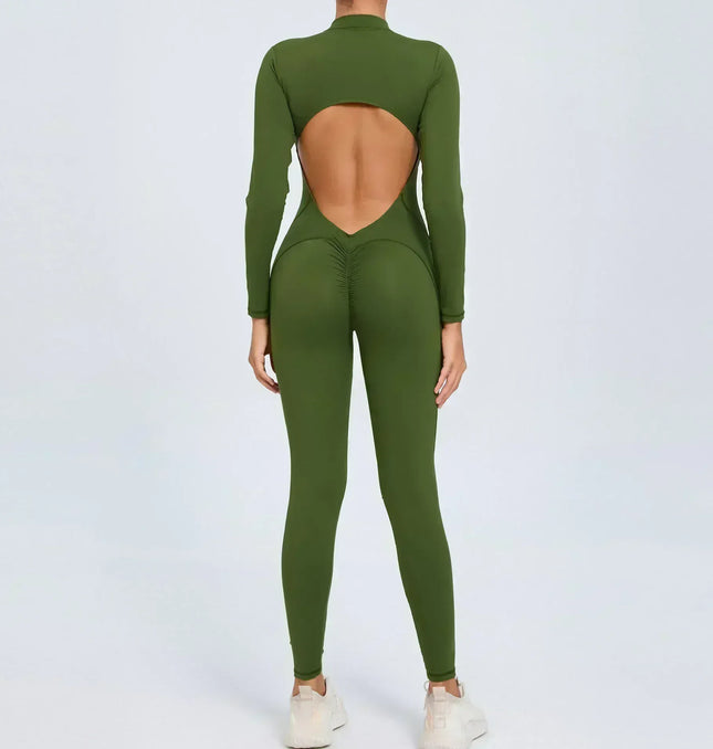 EcoWarra Seamless Yoga Zipper Jumpsuits Sports Fitness Beauty Back Hip-Lifting Long-Sleeved One-Piece Workout Gym Bodysuits for Women