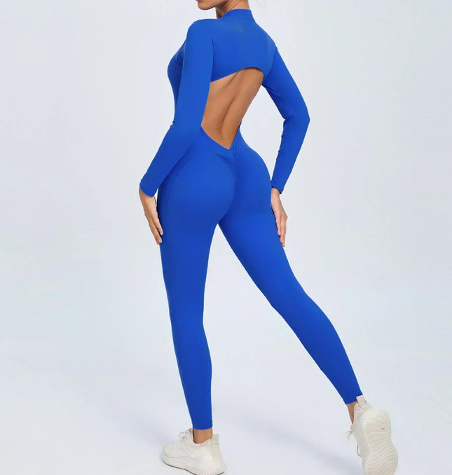 EcoWarra Seamless Yoga Zipper Jumpsuits Sports Fitness Beauty Back Hip-Lifting Long-Sleeved One-Piece Workout Gym Bodysuits for Women