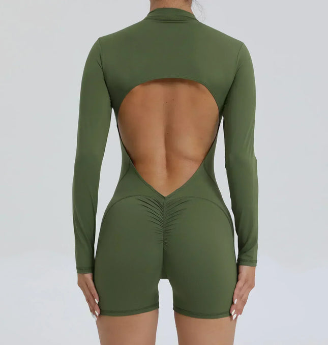 EcoWarra Seamless Yoga Zipper Jumpsuits Sports Fitness Beauty Back Hip-Lifting Long-Sleeved One-Piece Workout Gym Bodysuits for Women