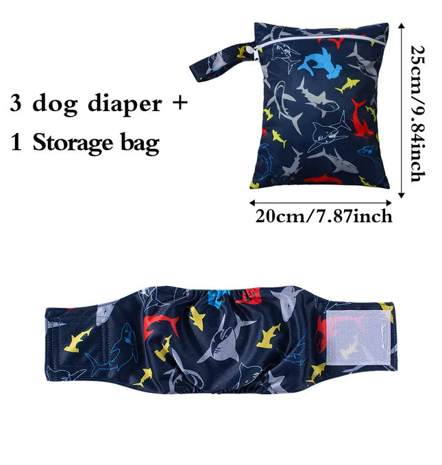 EcoWarra Shark / S Washable Pet Dog Diapers Males Absorbent Adjustable Puppy Big Dog Physiological Pants for Dogs Reusable Pets Dogs Panties Shorts