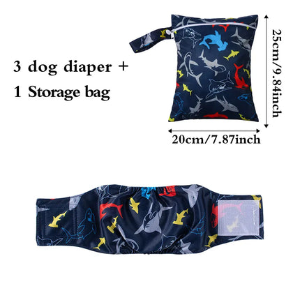 EcoWarra Shark / XS（old） Washable Pet Dog Diapers Males Absorbent Adjustable Puppy Big Dog Physiological Pants for Dogs Reusable Pets Dogs Panties Shorts