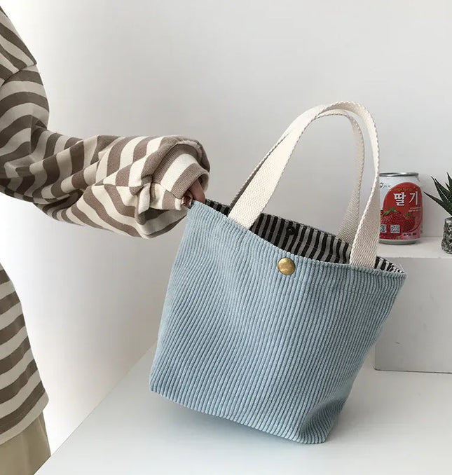 EcoWarra Sky blue Small Corduroy Lunch Bag For Women 2024 Eco Canvas Portable Tote Bags Mini Female Students Bento Picnic Food Bag Travel Handbags