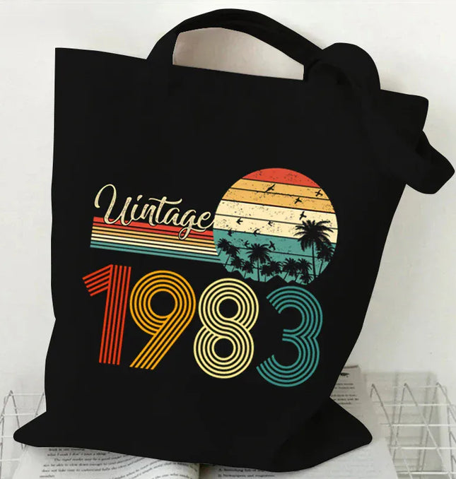 EcoWarra SKY BLUE Vintage 1984 Tote Bag Vintage 1980~1989 Tote Bags Canvas Shoulder Bags Reusable Foldable Large Capacity Shopping Bag