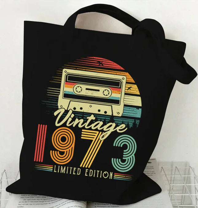 EcoWarra SKY BLUE Women's Handbags Vintage 1974 Canvas Shopping Bags 1970~1979 Purses and Handbags Folding Reusable Tote Bags Women Shoulder Bag
