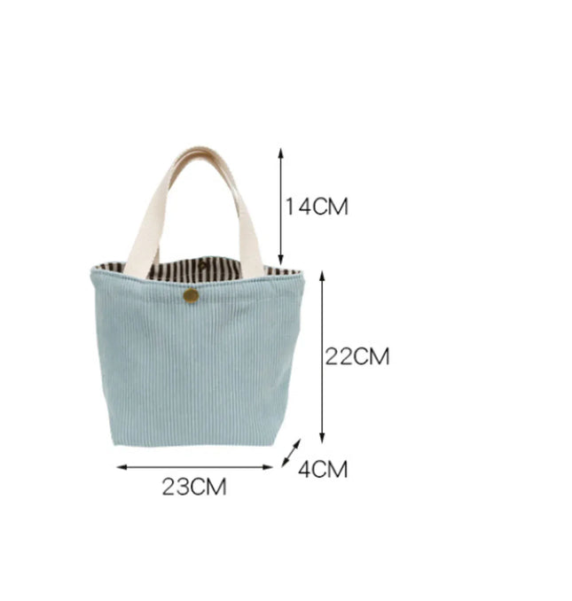EcoWarra Small Corduroy Lunch Bag For Women 2024 Eco Canvas Portable Tote Bags Mini Female Students Bento Picnic Food Bag Travel Handbags