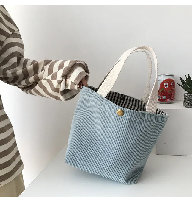 EcoWarra Small Corduroy Lunch Bag For Women 2024 Eco Canvas Portable Tote Bags Mini Female Students Bento Picnic Food Bag Travel Handbags