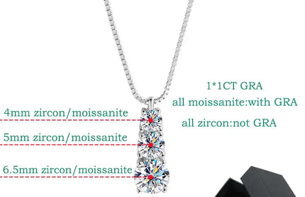 EcoWarra Smyoue 1.8CT Moissanite Pendant for Women Men Sparkling Diamond Necklace 3 Stones Solid Silver 925 Jewellery Luxury Quality GRA