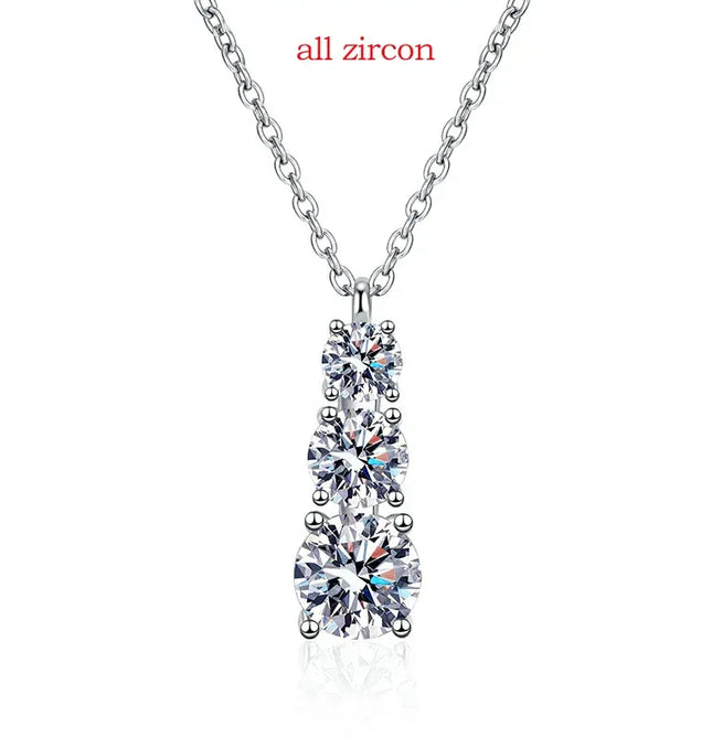 EcoWarra Smyoue 1.8CT Moissanite Pendant for Women Men Sparkling Diamond Necklace 3 Stones Solid Silver 925 Jewellery Luxury Quality GRA