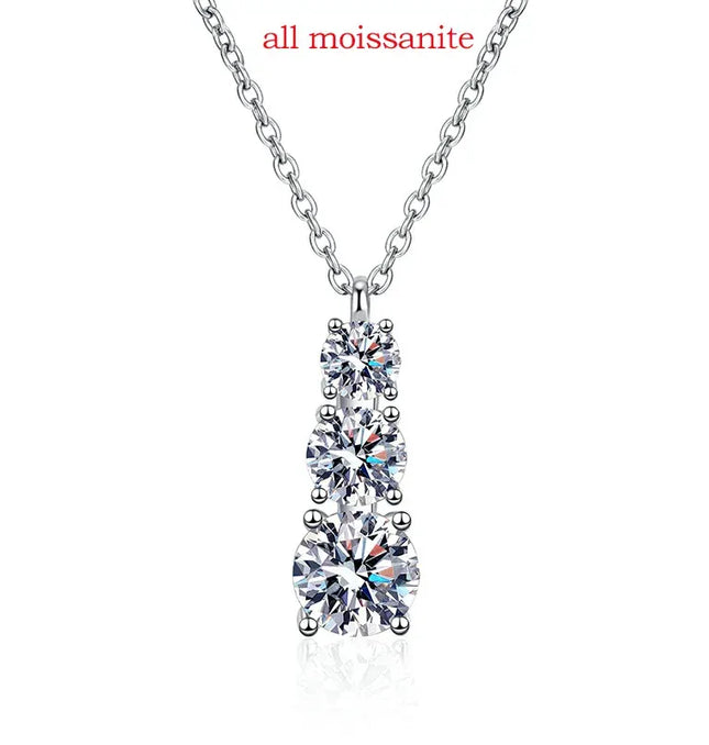 EcoWarra Smyoue 1.8CT Moissanite Pendant for Women Men Sparkling Diamond Necklace 3 Stones Solid Silver 925 Jewellery Luxury Quality GRA
