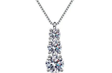 EcoWarra Smyoue 1.8CT Moissanite Pendant for Women Men Sparkling Diamond Necklace 3 Stones Solid Silver 925 Jewellery Luxury Quality GRA