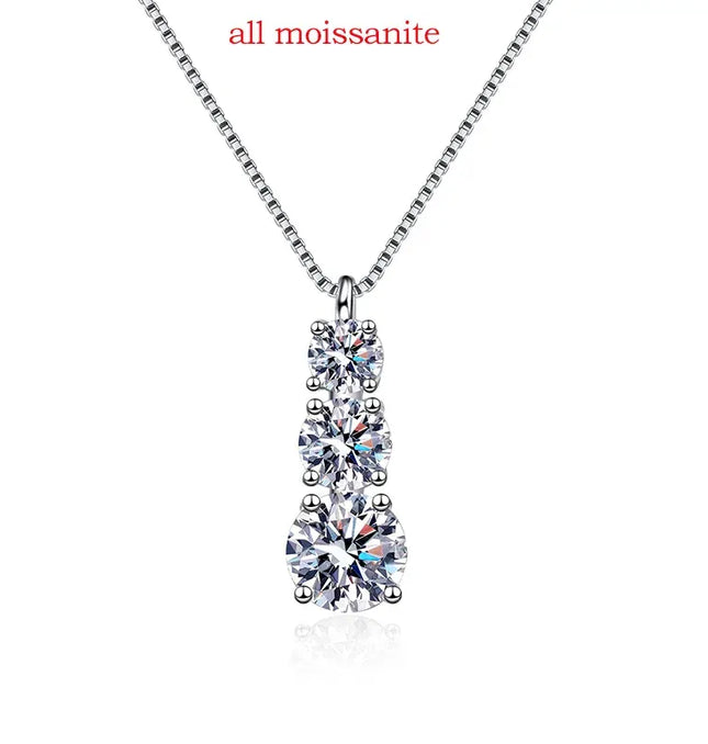 EcoWarra Smyoue 1.8CT Moissanite Pendant for Women Men Sparkling Diamond Necklace 3 Stones Solid Silver 925 Jewellery Luxury Quality GRA