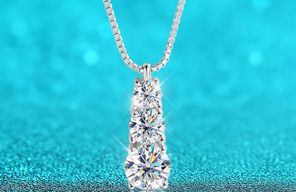 EcoWarra Smyoue 1.8CT Moissanite Pendant for Women Men Sparkling Diamond Necklace 3 Stones Solid Silver 925 Jewellery Luxury Quality GRA