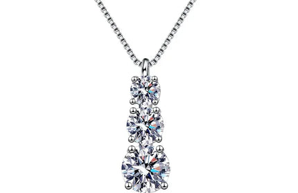 EcoWarra Smyoue 1.8CT Moissanite Pendant for Women Men Sparkling Diamond Necklace 3 Stones Solid Silver 925 Jewellery Luxury Quality GRA