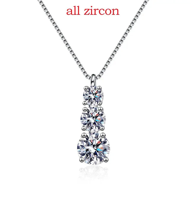 EcoWarra Smyoue 1.8CT Moissanite Pendant for Women Men Sparkling Diamond Necklace 3 Stones Solid Silver 925 Jewellery Luxury Quality GRA