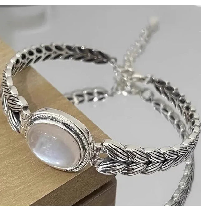 EcoWarra Style-A 925 Sterling Silver Bracelets for Women Men String Accessories Trend Retro  Retro Stone Pendant Party Jewelry Gift