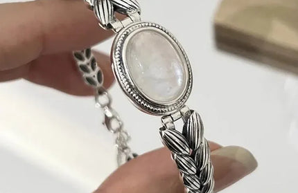 EcoWarra Style-A 925 Sterling Silver Bracelets for Women Men String Accessories Trend Retro  Retro Stone Pendant Party Jewelry Gift