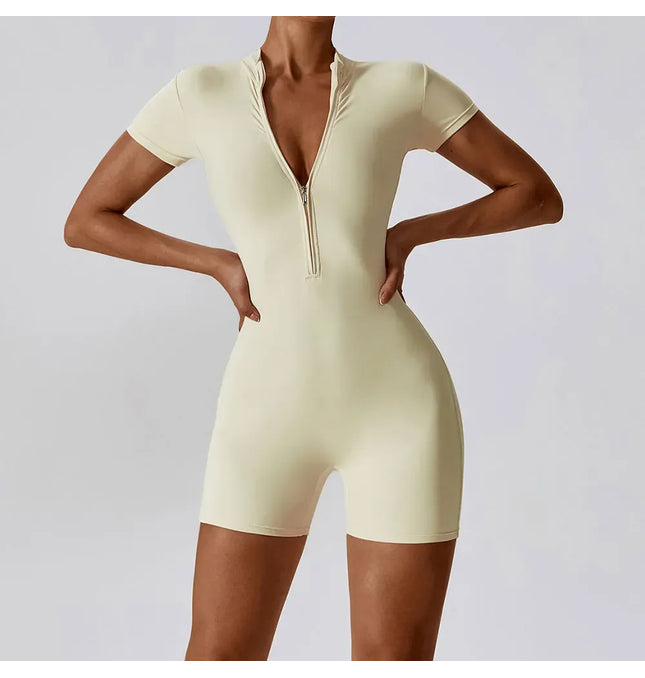 EcoWarra Summer Zipper Jumpsuits Short Sleeve Yoga Bodysuit Women's Yoga Set Gym Tracksuit Push-up Workout Clothes Dance Fitness Bodysuit
