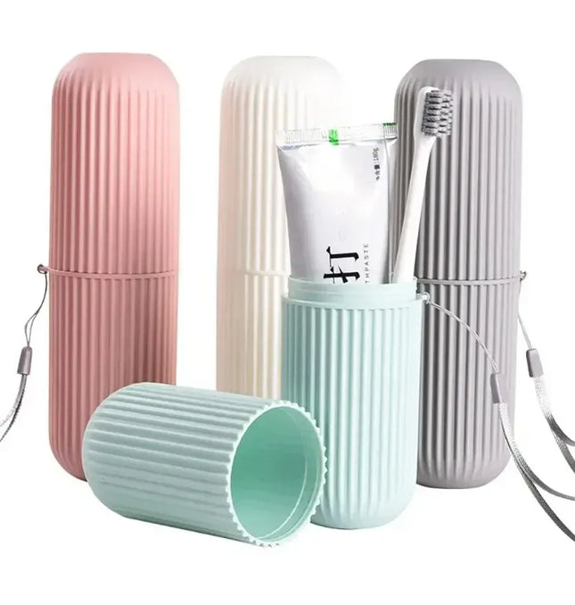 EcoWarra Travel Toothbrush Cup Box Round Plastic Portable Toothpaste Holder Home Organizer Storage Case Stand Bathroom Accessories