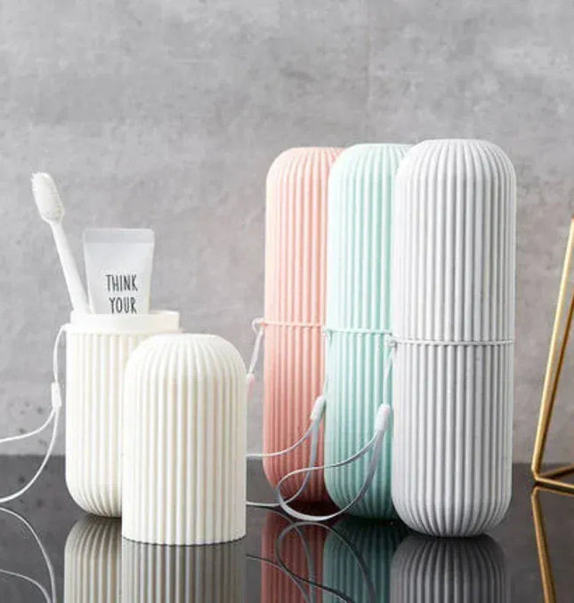 EcoWarra Travel Toothbrush Cup Box Round Plastic Portable Toothpaste Holder Home Organizer Storage Case Stand Bathroom Accessories