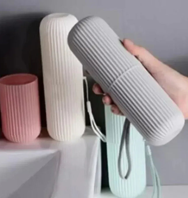 EcoWarra Travel Toothbrush Cup Box Round Plastic Portable Toothpaste Holder Home Organizer Storage Case Stand Bathroom Accessories