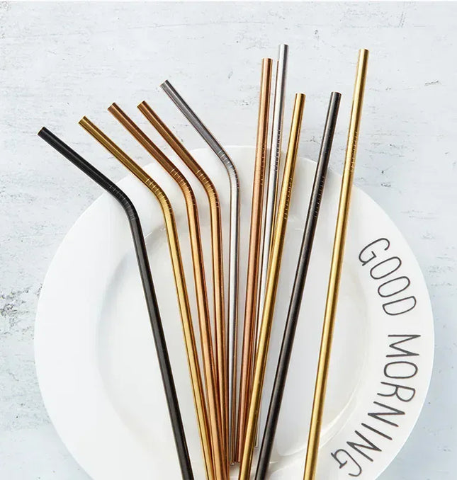 EcoWarra UPORS Reusable Drinking Straw 304 Stainless Steel Straws Straight Bent Metal Straw with Cleaner Brush Pouch Wholesale