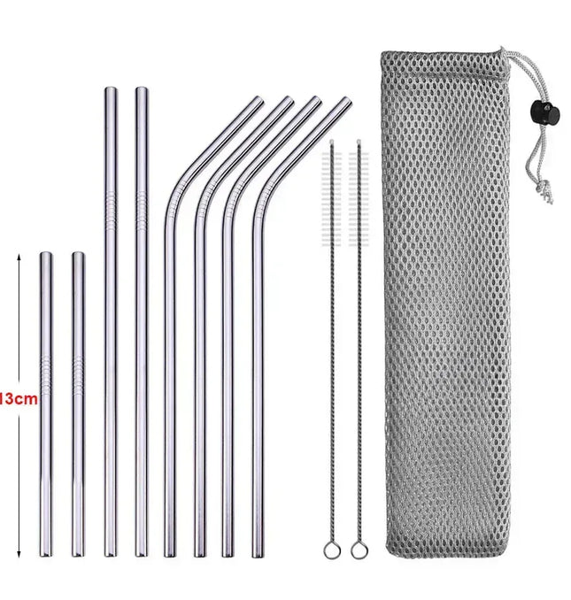 EcoWarra UPORS Reusable Drinking Straw 304 Stainless Steel Straws Straight Bent Metal Straw with Cleaner Brush Pouch Wholesale