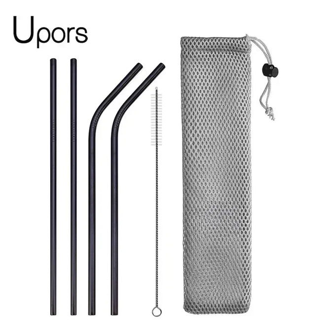 EcoWarra UPORS Reusable Drinking Straw 304 Stainless Steel Straws Straight Bent Metal Straw with Cleaner Brush Pouch Wholesale