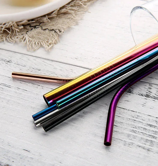 EcoWarra UPORS Reusable Drinking Straw 304 Stainless Steel Straws Straight Bent Metal Straw with Cleaner Brush Pouch Wholesale