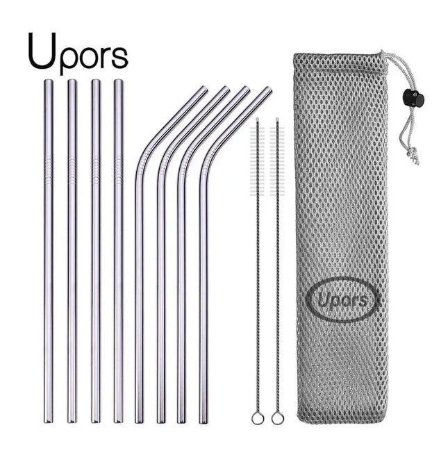 EcoWarra UPORS Reusable Drinking Straw 304 Stainless Steel Straws Straight Bent Metal Straw with Cleaner Brush Pouch Wholesale