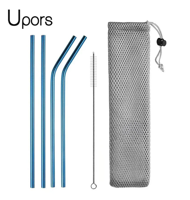 EcoWarra UPORS Reusable Drinking Straw 304 Stainless Steel Straws Straight Bent Metal Straw with Cleaner Brush Pouch Wholesale
