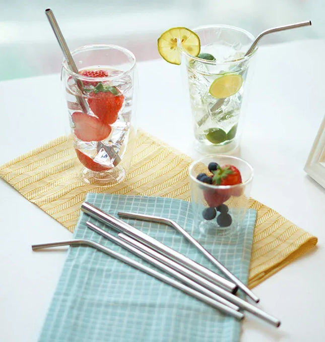 EcoWarra UPORS Reusable Drinking Straw 304 Stainless Steel Straws Straight Bent Metal Straw with Cleaner Brush Pouch Wholesale