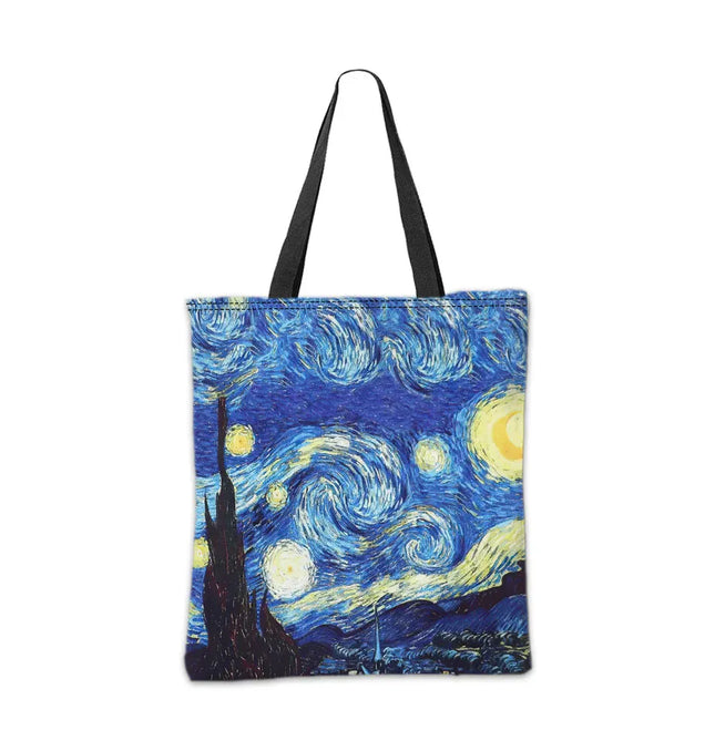 EcoWarra Van Gogh Series Tote Bag Cosmetic Pouch Oil Painting Starry Night Sunflower Travel Handbag Practical Combination Shopping Bags