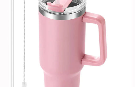 EcoWarra Variant 40oz Tumbler with Handle and Straw, Pink Insulated Travel Mug Iced Coffee Cup, Reusable Stainless Steel Insulated Water Bottle