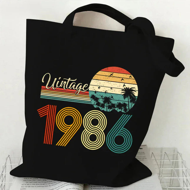 EcoWarra Vintage 1984 Tote Bag Vintage 1980~1989 Tote Bags Canvas Shoulder Bags Reusable Foldable Large Capacity Shopping Bag