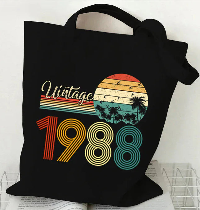 EcoWarra Vintage 1984 Tote Bag Vintage 1980~1989 Tote Bags Canvas Shoulder Bags Reusable Foldable Large Capacity Shopping Bag
