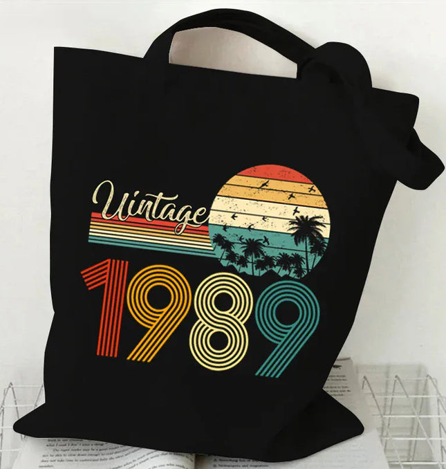 EcoWarra Vintage 1984 Tote Bag Vintage 1980~1989 Tote Bags Canvas Shoulder Bags Reusable Foldable Large Capacity Shopping Bag