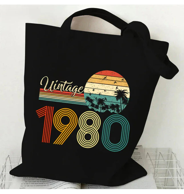 EcoWarra Vintage 1984 Tote Bag Vintage 1980~1989 Tote Bags Canvas Shoulder Bags Reusable Foldable Large Capacity Shopping Bag