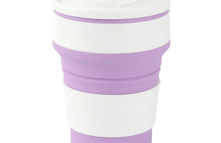 EcoWarra VIOLET 350ML Food-Grade Silicone Folding Cup, With Lid, Reusable Portable Coffee Cup, Hot Drink ,Suitable For Travel And Camping