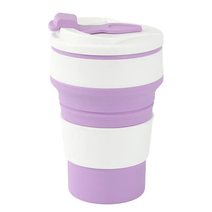 EcoWarra VIOLET 350ML Food-Grade Silicone Folding Cup, With Lid, Reusable Portable Coffee Cup, Hot Drink ,Suitable For Travel And Camping