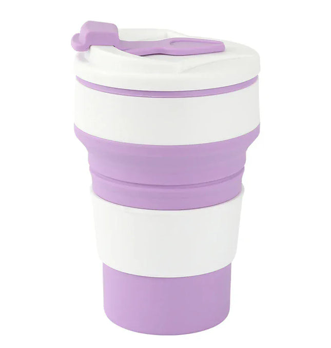 EcoWarra VIOLET 350ML Food-Grade Silicone Folding Cup, With Lid, Reusable Portable Coffee Cup, Hot Drink ,Suitable For Travel And Camping