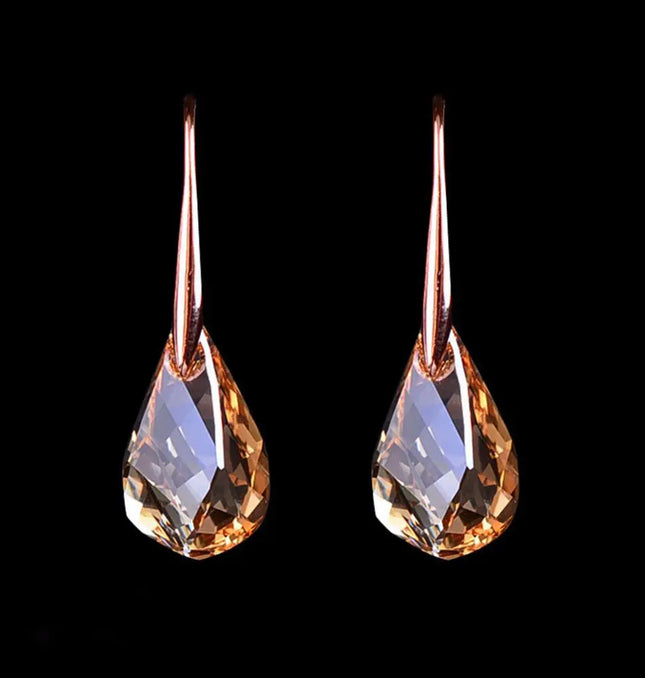 EcoWarra WA6285-1 Rose Gold Water Drop Zircon Dangle Earrings