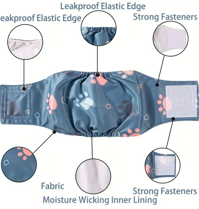EcoWarra Washable Male Dog Diaper Pet Sanitary Panties Reusable Nappy Belly Band Wrap Diapers Leak Proof Pee Pant for Dogs