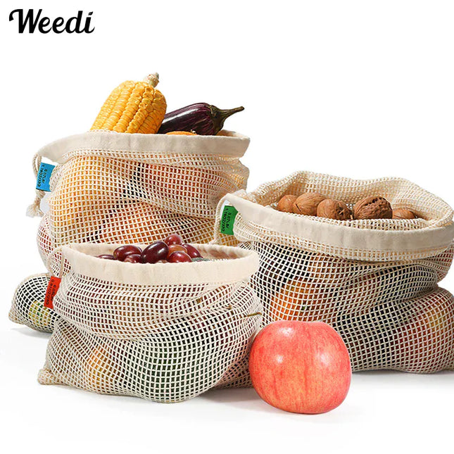 EcoWarra WEEDI 3/ Organic Cotton Reusable Produce Bag, Durable, Eco Friendly, Fruit Potato Mesh Storage Bags Drawstring Organizer