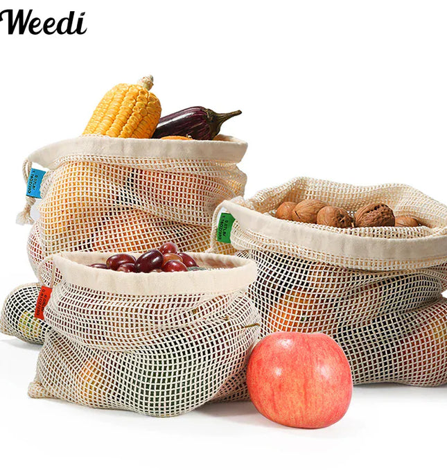 EcoWarra WEEDI 3/ Organic Cotton Reusable Produce Bag, Durable, Eco Friendly, Fruit Potato Mesh Storage Bags Drawstring Organizer