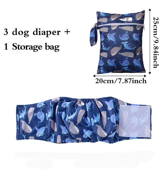 EcoWarra Whale / M Washable Pet Dog Diapers Males Absorbent Adjustable Puppy Big Dog Physiological Pants for Dogs Reusable Pets Dogs Panties Shorts