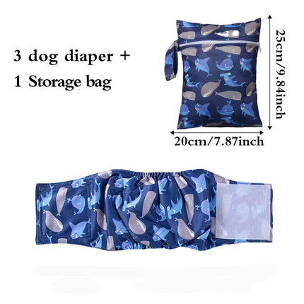 EcoWarra Whale / XL Washable Pet Dog Diapers Males Absorbent Adjustable Puppy Big Dog Physiological Pants for Dogs Reusable Pets Dogs Panties Shorts