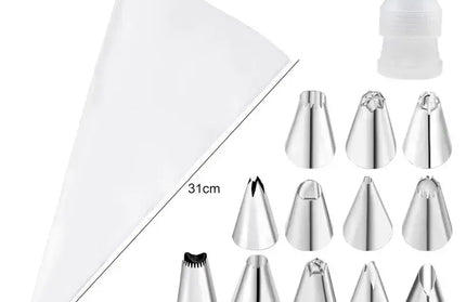 EcoWarra White 14pcs Multifunctional Cake Decorating Tools Silicone Pastry Bag Stainless Steel Cake Mouth Reusable Silicone Bag Tools Pastry Nozzle